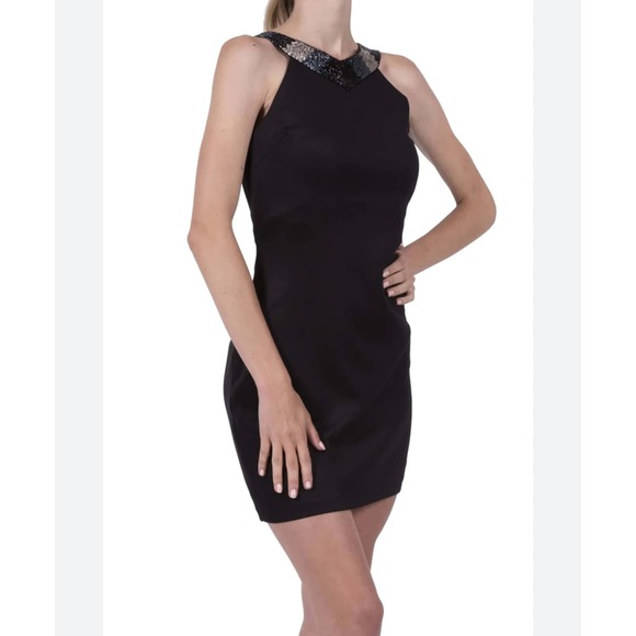 Dress The Population Black Elegant Mini Dress With Strap Details - Picture 1 of 7